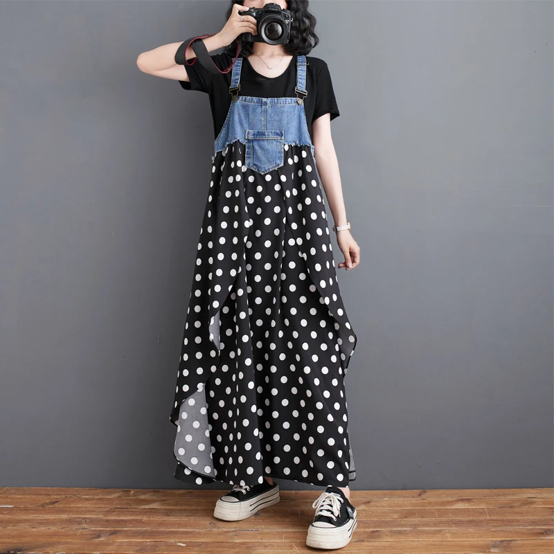 [EWQ] Sweet Women's Denim Dress Patchwork Contrasting Print Design Big Zise Casual Clothing Beautiful Sing Dresses 16O1075