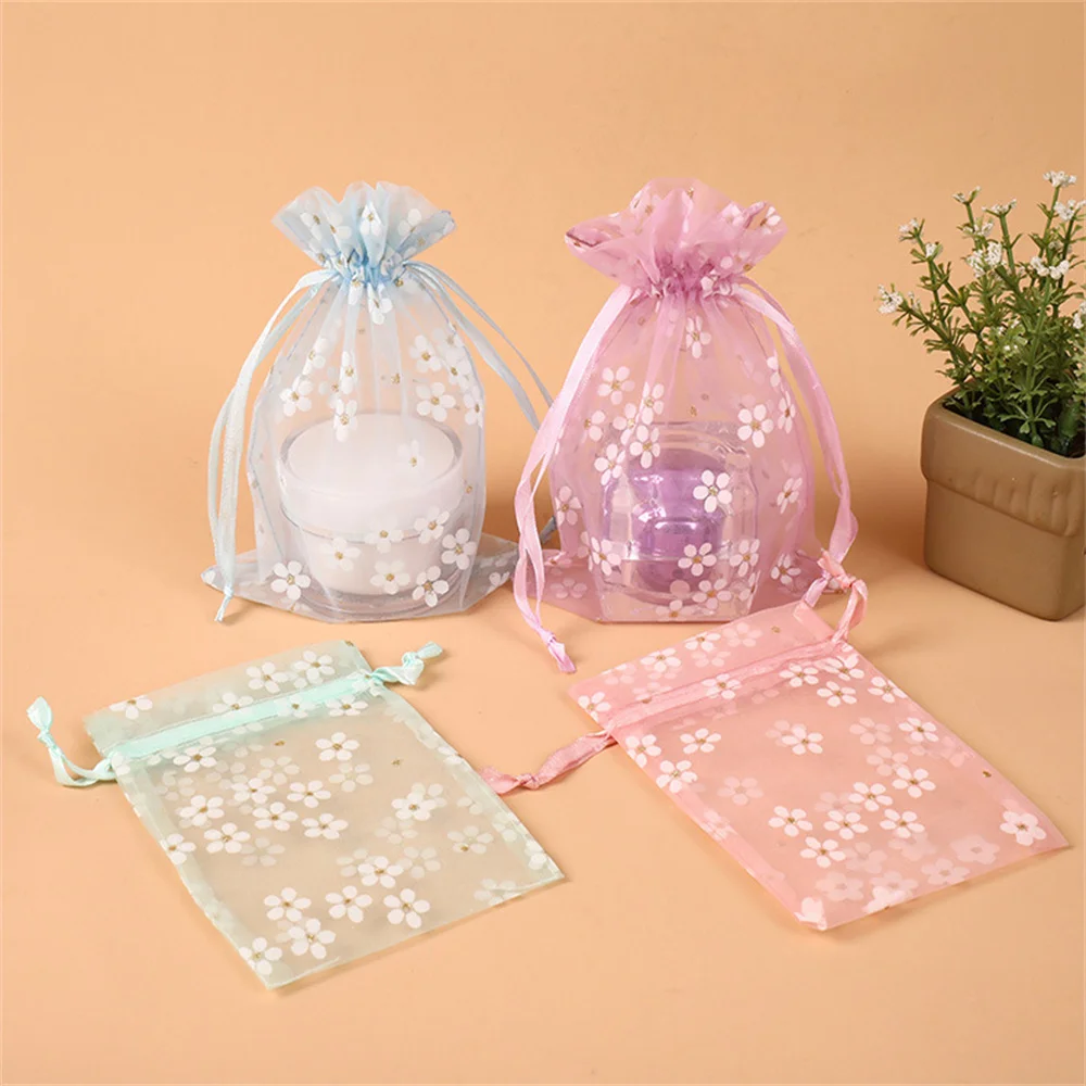 Colorful Organza Drawstring Pocket Spice Empty Bag Christmas Wedding Small Daisy Gift Bag Storage Organizer Jewelry Bag 14x10cm