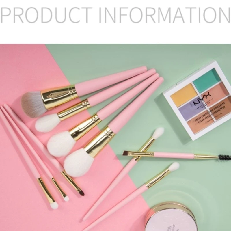 Professional 10Pcs Makeup Brush Set Soft Bristles Including Powder Brush Foundation Brush For Face Eyes And Beauty Tools