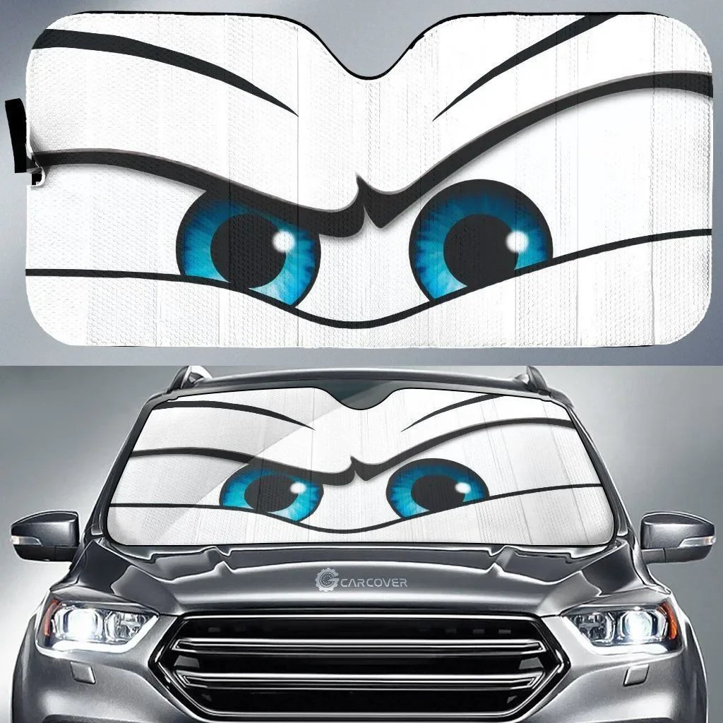 Sun Visor Car Front Windshield White Angry Eyes Sunshade Custom Car Accessories Gifts Sun Shade Covers Front Windshield