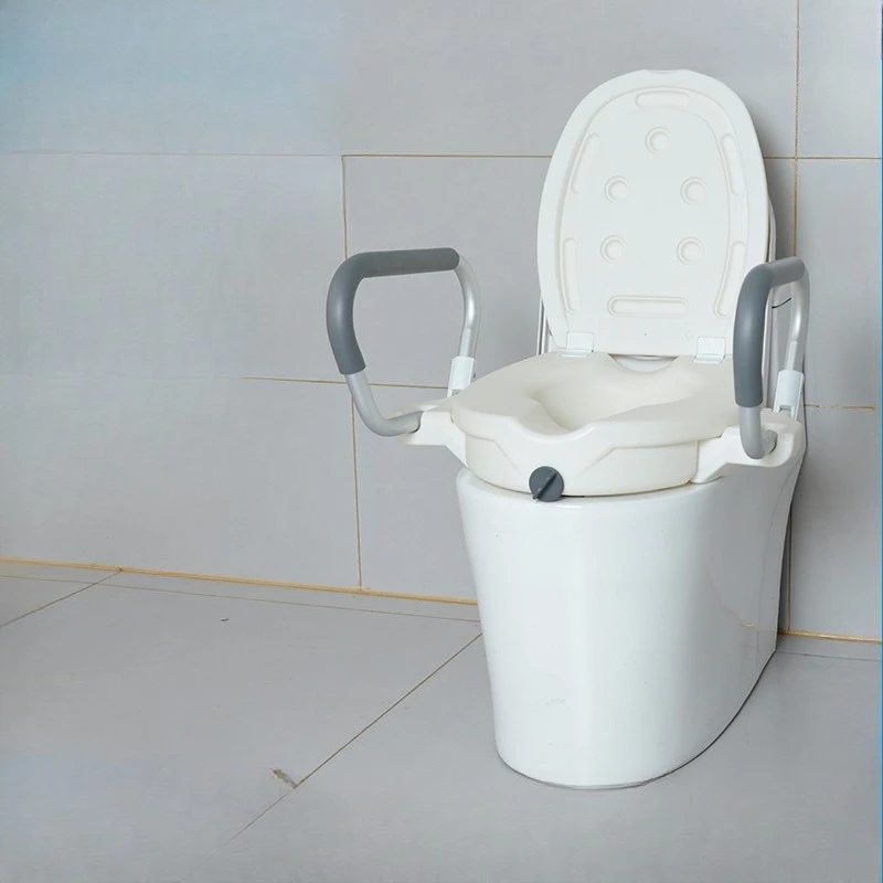 

Elderly Toilet Seat Riser with Lid Commode Raiser for Seniors Bathroom Safety Aid Anti-Slip Base Handrails Can Be Turned Up