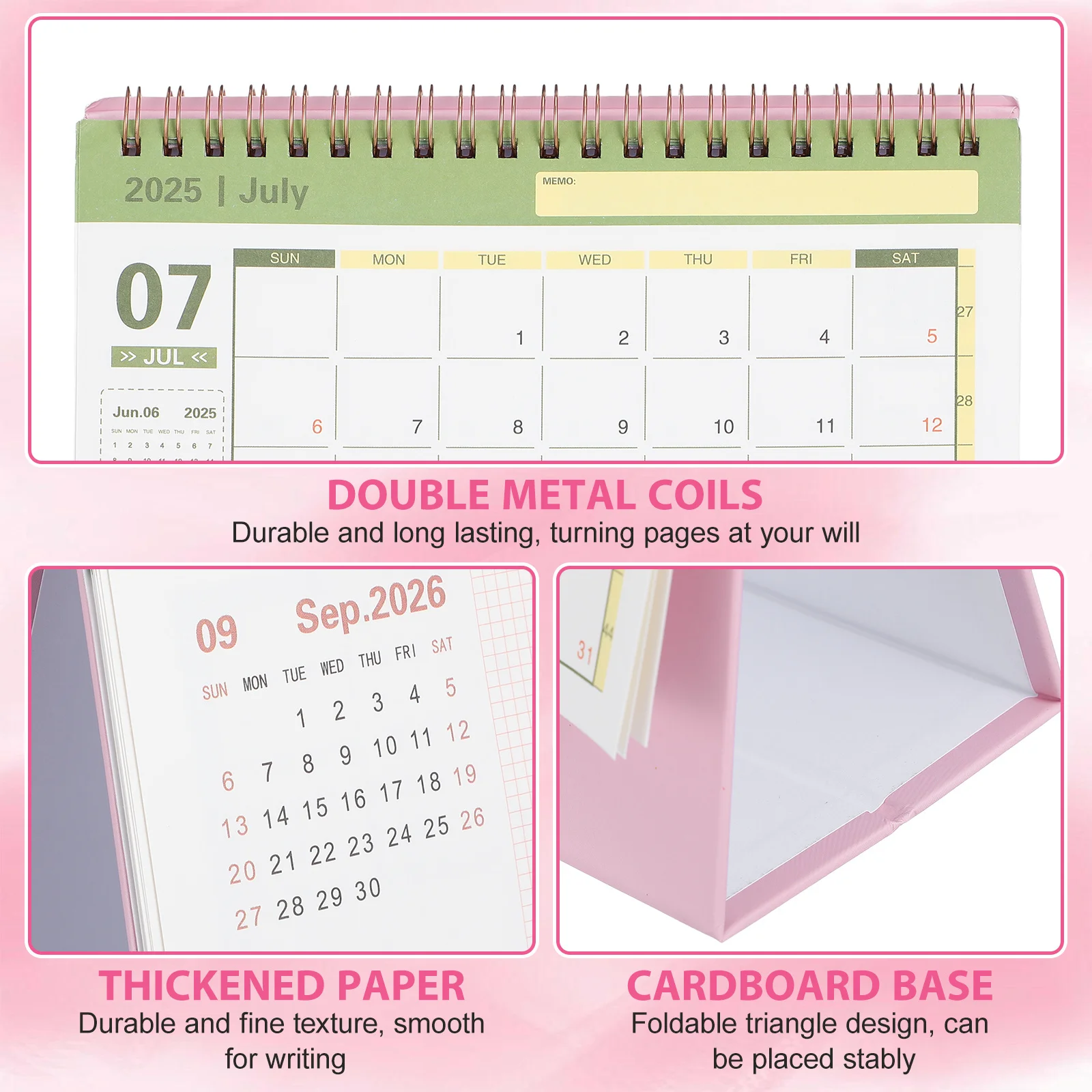 Маленький настольный календарь на 2026 год. Минималистичный компактный складной флип-органайзер с ежемесячным расписанием. Маленький настольный календарь.