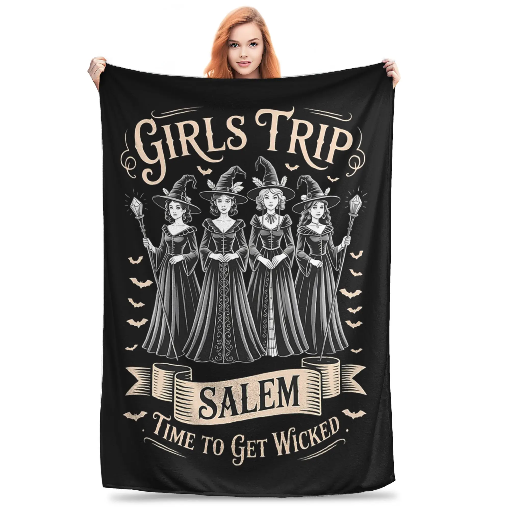 

Одеяла на Хэллоуин для девочек Trip Salem Time Get Wicked Witchy Witches, дышащее флисовое одеяло для дома, спальни, путешествий