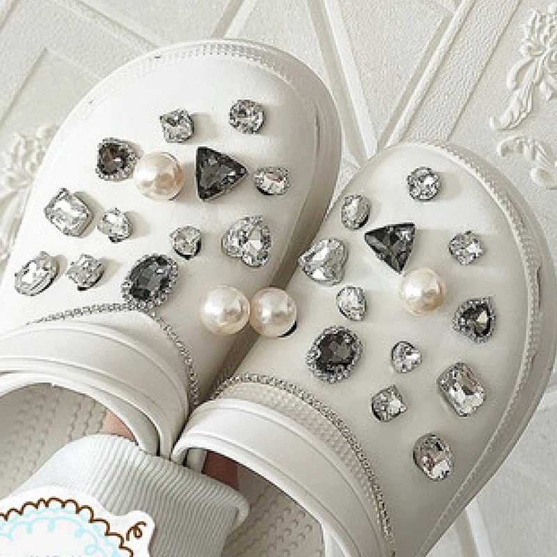 Ensemble de breloques de chaussures transparentes pour enfants, épingles de bricolage, ours, diamant, perle, décoration, trou, accessoires, cadeau pour filles