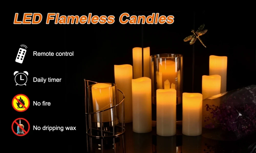 4pcs Pack Flameless LED Candles with Remote Controls and Timers Outdoor Indoor Waterproof Battery Operated for Home/Wedding