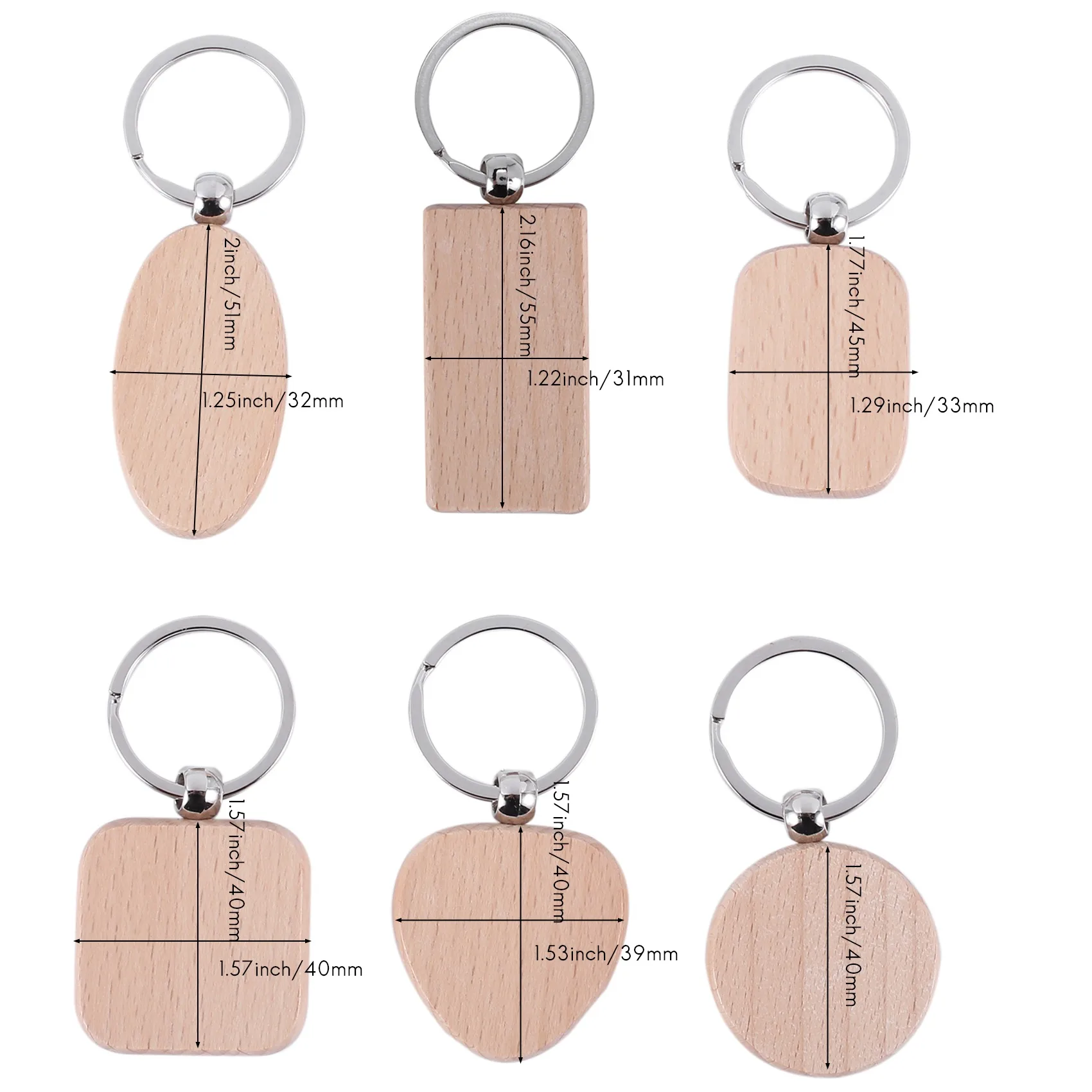 60 Blank Wooden Wooden Keychain Diy Wooden Keychain Key Tag Anti-Lost Wood Accessories Gift