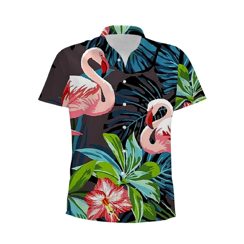 

Flamingo 3D Print Hawaiian Shirt Men's Plant Animal Pattern Short Sleeve Shirts Beach Vacation Lapel Tops Loose Aloha Shirts