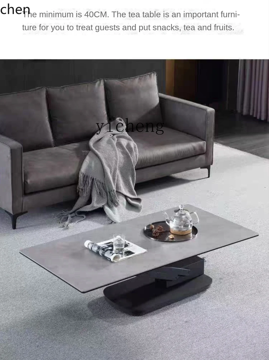 YFY  Minimalist Stone Plate Lifting Coffee Table Dual-Use Modern Square Multi-Functional Tea Table