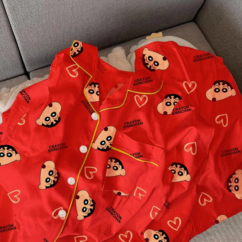 Crayon Shin-Chan Cartoon Pajamas Comfortable Long Sleeved Pants Kawaii Leisure Wear Soft Skin Friendly Holiday Gift for Couples