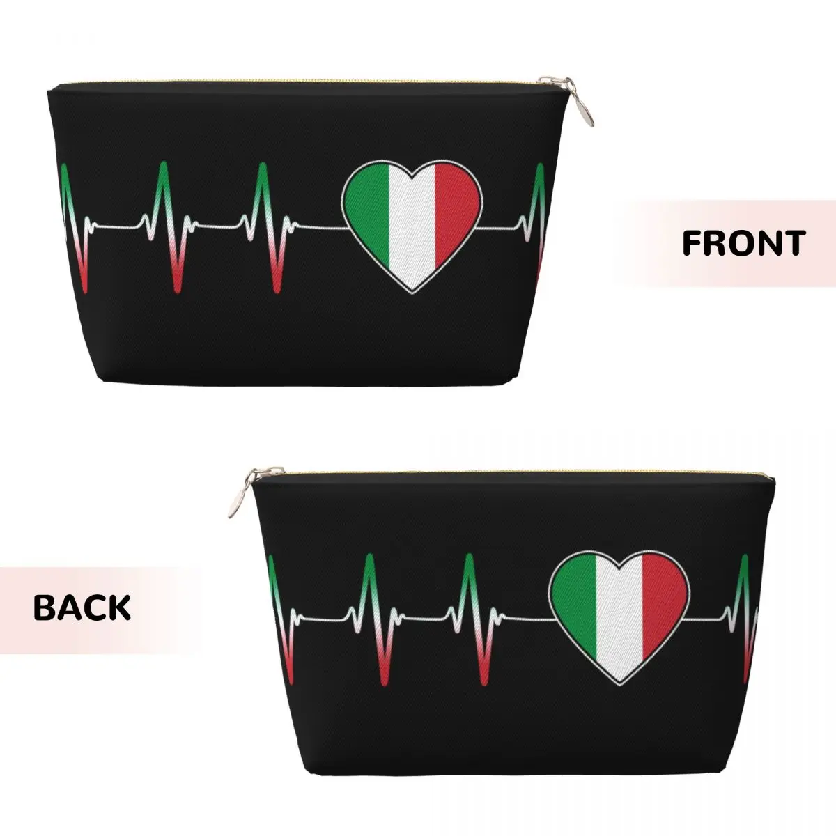 Custom Italian Heartbeat Italy Flag Travel Toiletry Bag for Women Cosmetic Makeup Bag Beauty Storage Dopp Kit