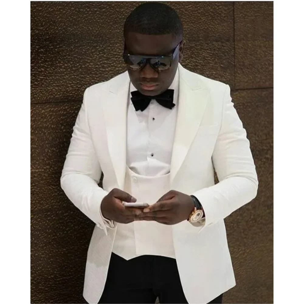 

Summer White Mens Dinner Party Prom Suit Groom Tuxedos Groomsmen Wedding Blazer Suits For Men Stylish (Jacket+Pants+Vest)