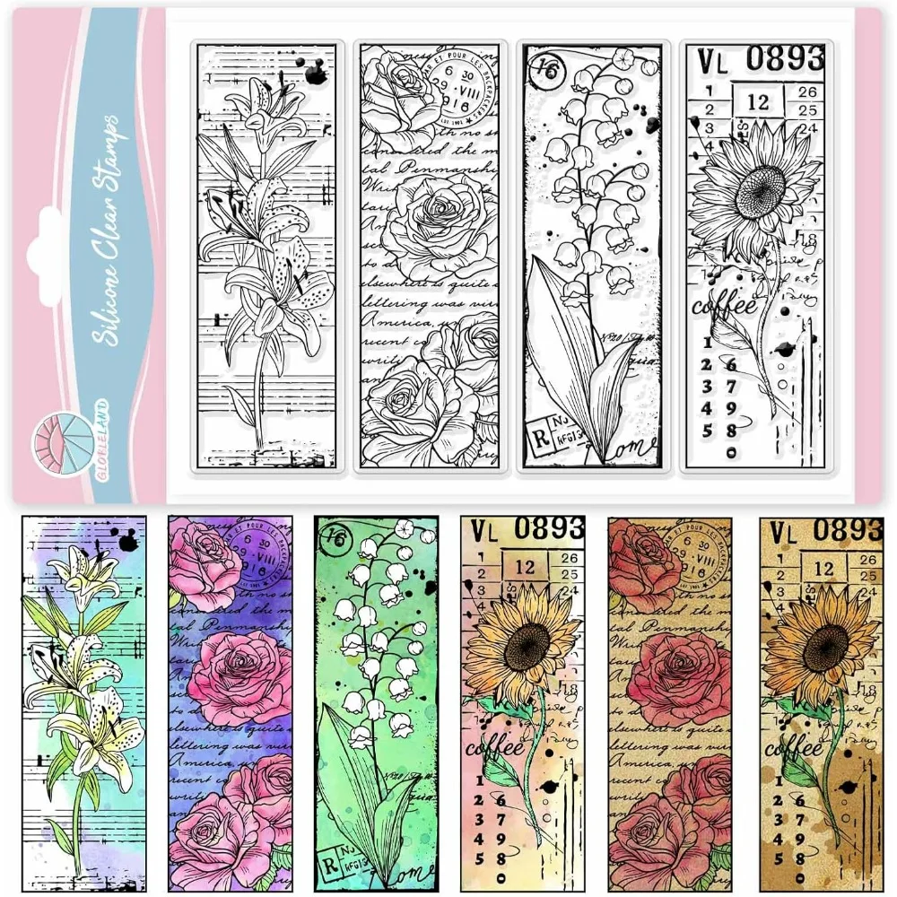 

1 шт., винтажные закладки с цветами, прозрачные штампы для скрапбукинга, розы и подсолнуха, закладки, марки «Лилия долины»