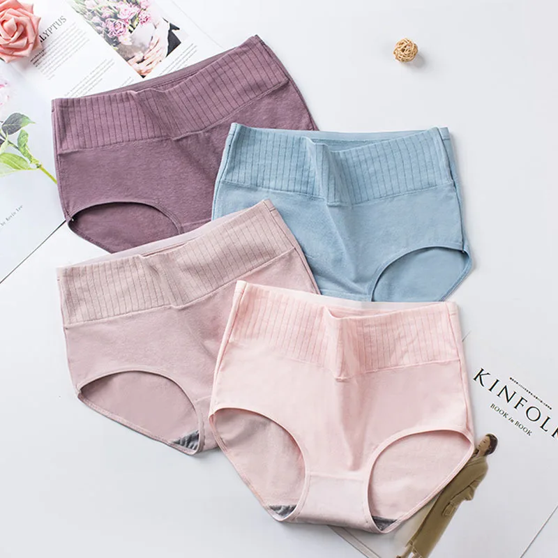 Cotton Women\'s Underwear Panties High Waist Briefs Solid Color Breathable Underpants Seamless Soft Lingerie Girls Fashion Briefs