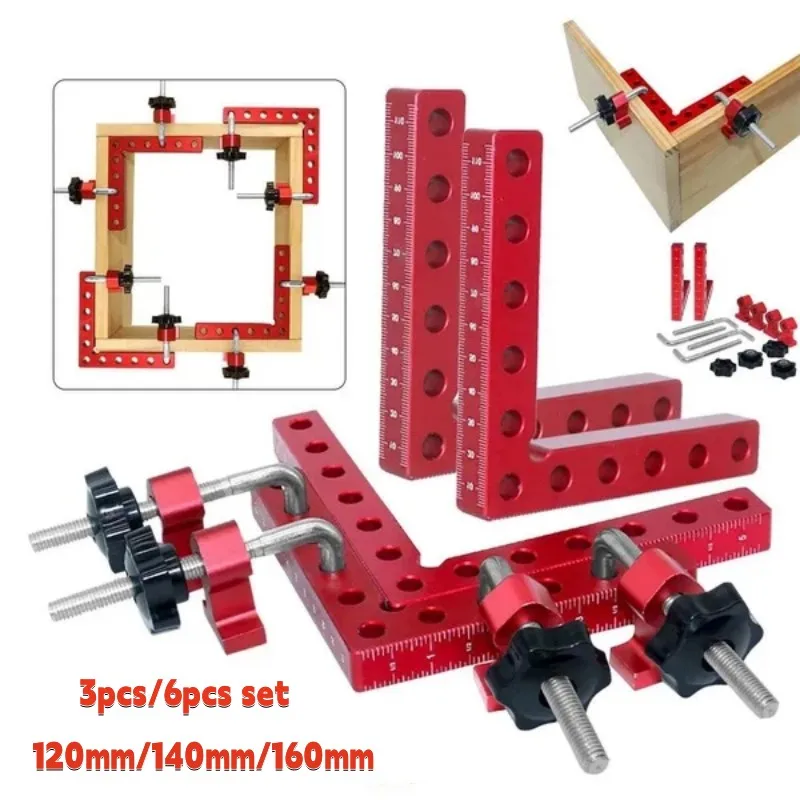 Liga de Alumínio L-tipo Canto Grampos 90 ° Posicionamento Quadrados Grampos para Molduras Armários Fixo Clip Régua Ferramenta para Carpintaria 1pc