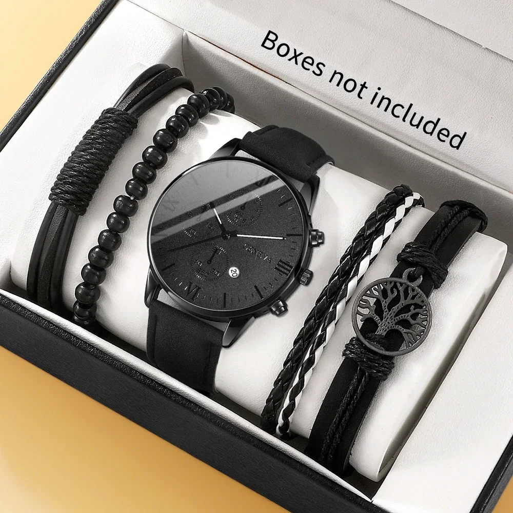 men's watch steel strap quartz watch strap necklace bracelet set suitable for daily wear and holiday gifts