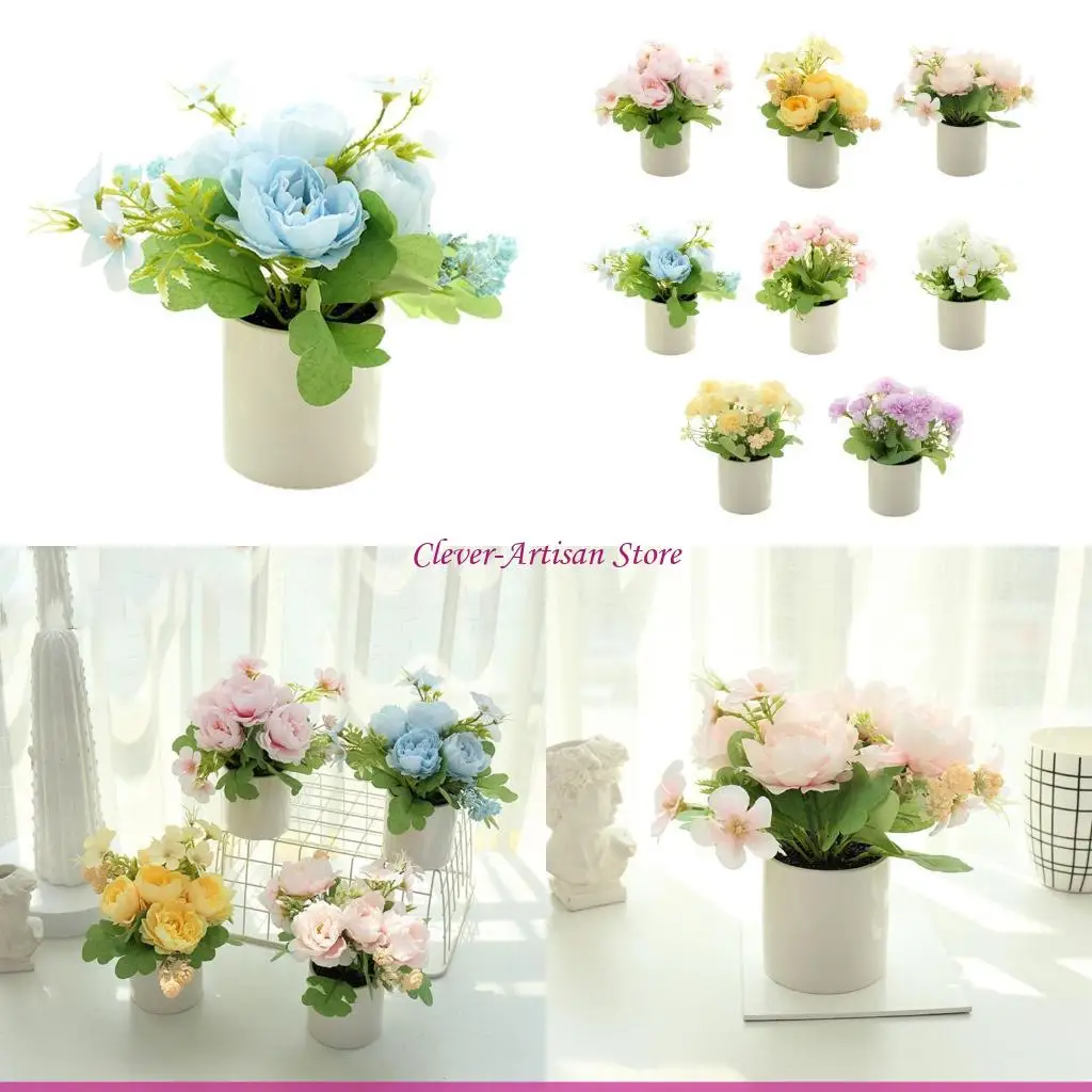 

E06B Искусственные цветы, растения в горшках, мини-поддельные растения, декоративные, реалистичные цветочные растения, домашний