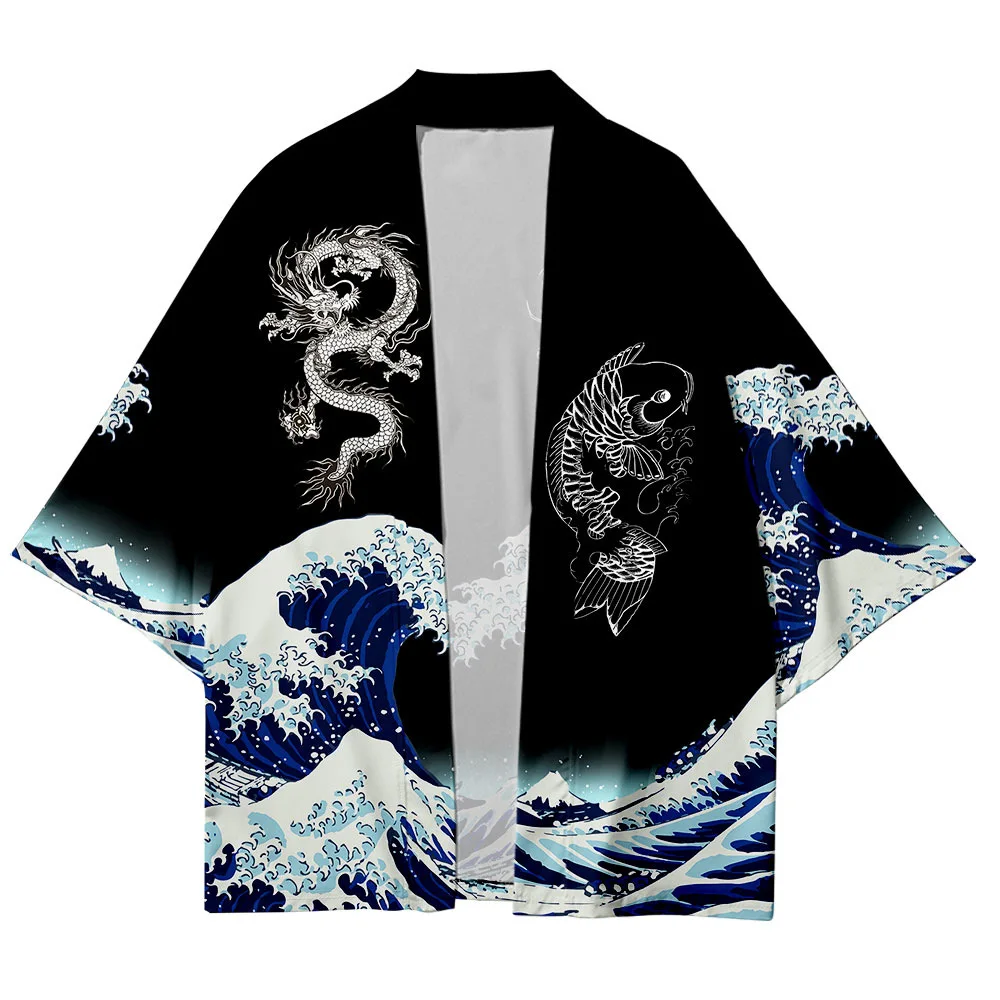 Plus Size 6XL 5XL 4XL Ukiyo-e Waves Print Loose Japanese Cardigan Women Men Harajuku Kimono Cosplay Tops Blouse Yukata Clothing