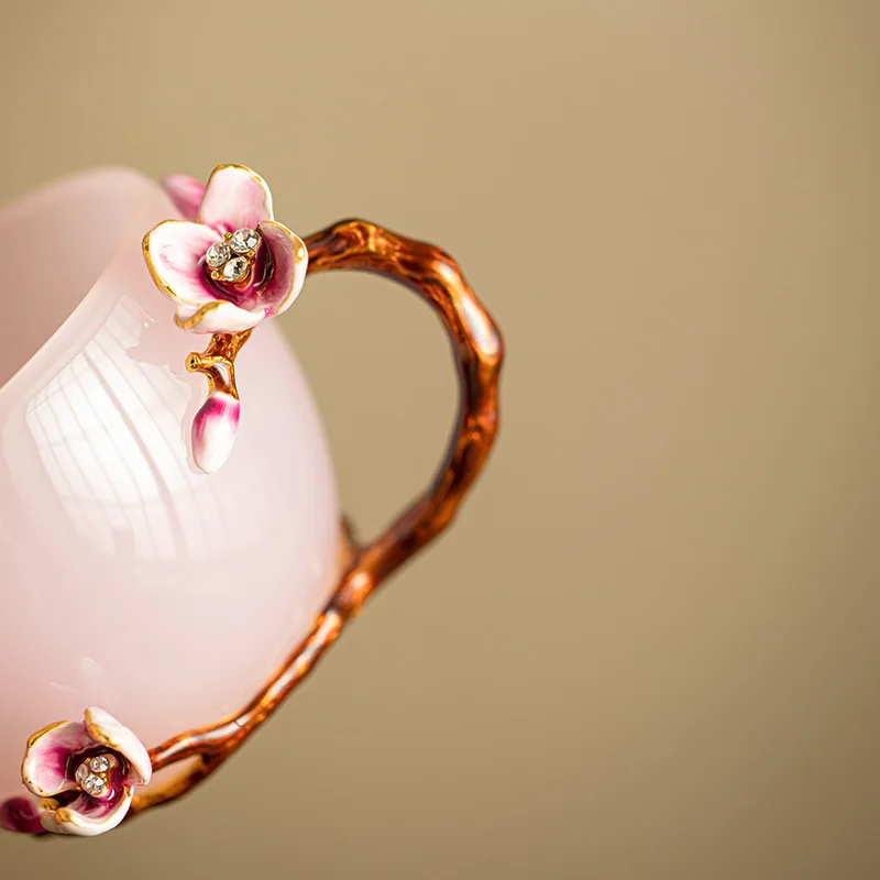 Cultural and creative handmade floral women's pink glass ceramic tea , master , coffee , drinking cup, home use, office