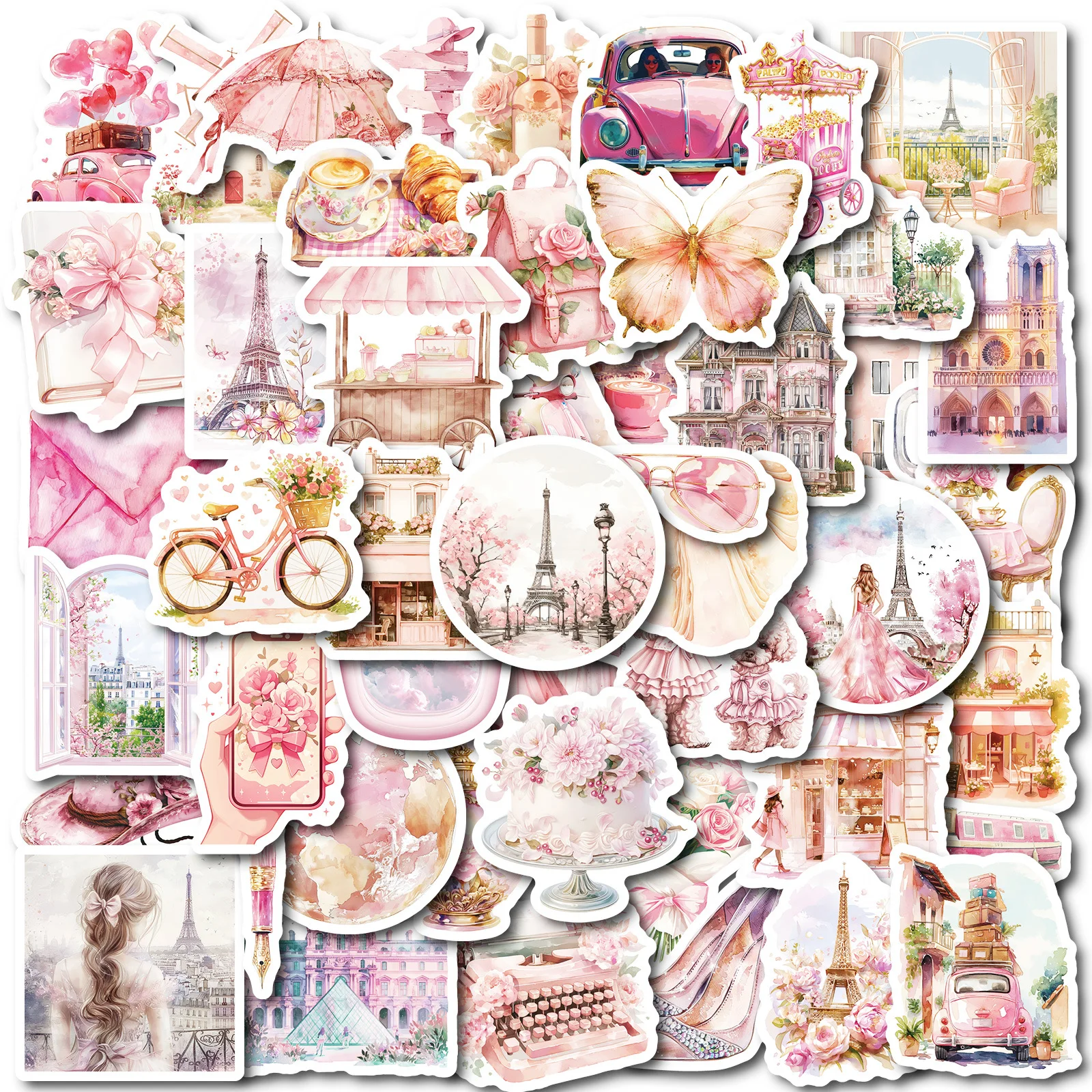 

10/50PCS Girly Pink Paris Sticker Graffiti DIY Phone Case Water Cup Laptop Car Scrapbook Stationery Box Guitar Waterproof Decal