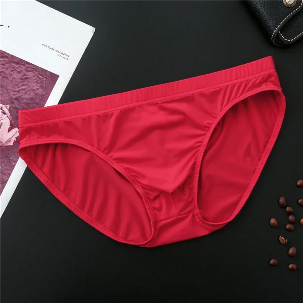 1* Sexy Men's Briefs Seamless U-Convex Pouch Underwear Ice Silk Low-Waist Panties Underpants Breathable Solid Color Lingerie