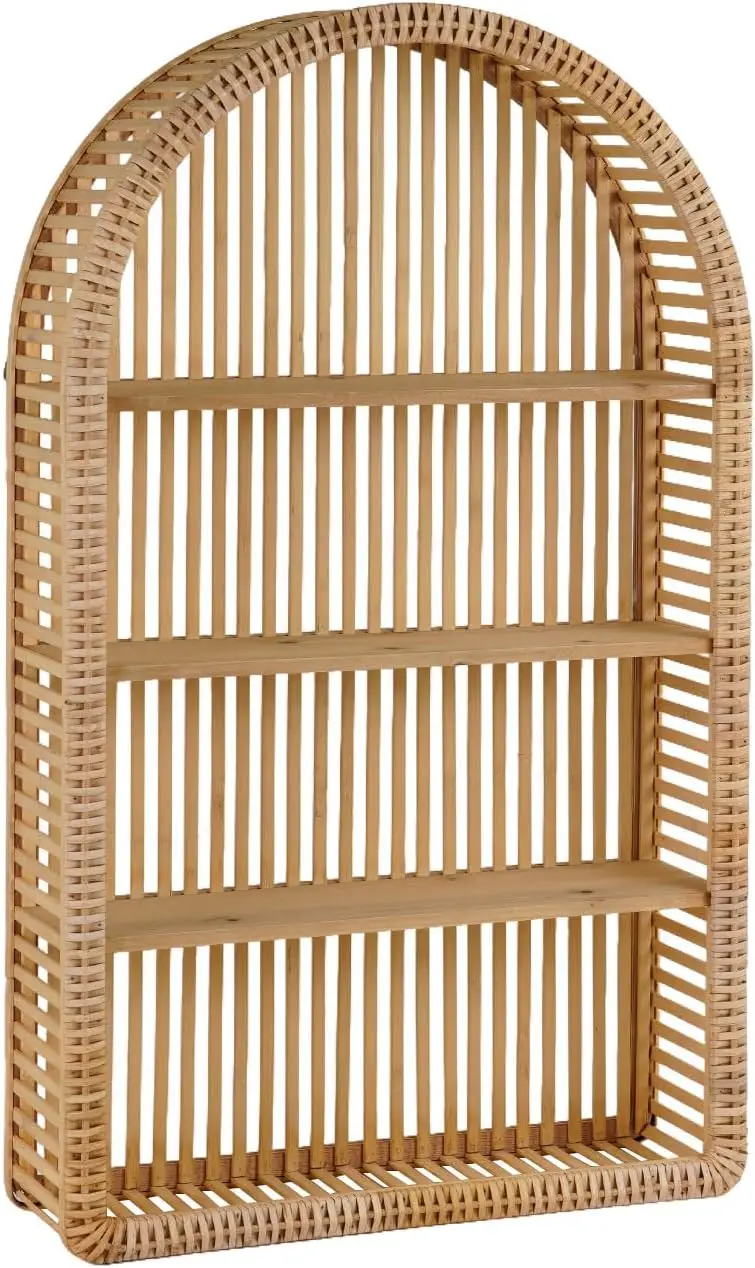 

Rattan Wall Shelf - 4 Tier Boho Arch Hanging Shelves Handcraft Floating Shelf for Bathroom Living Room Wall Decor, 18.7