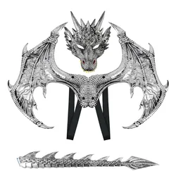 New Halloween Upgrade RP Ultra Light Children's Party Silver Dragon Mask Role Playing Dress up Prop Set