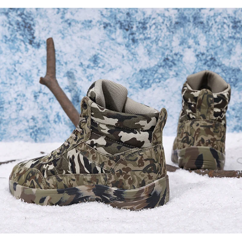 2024 Winter Men Boots Camouflage Warm Wool Cotton Combat Tactical Shoes Men\'s Ankle Outdoor Snow Boots Man