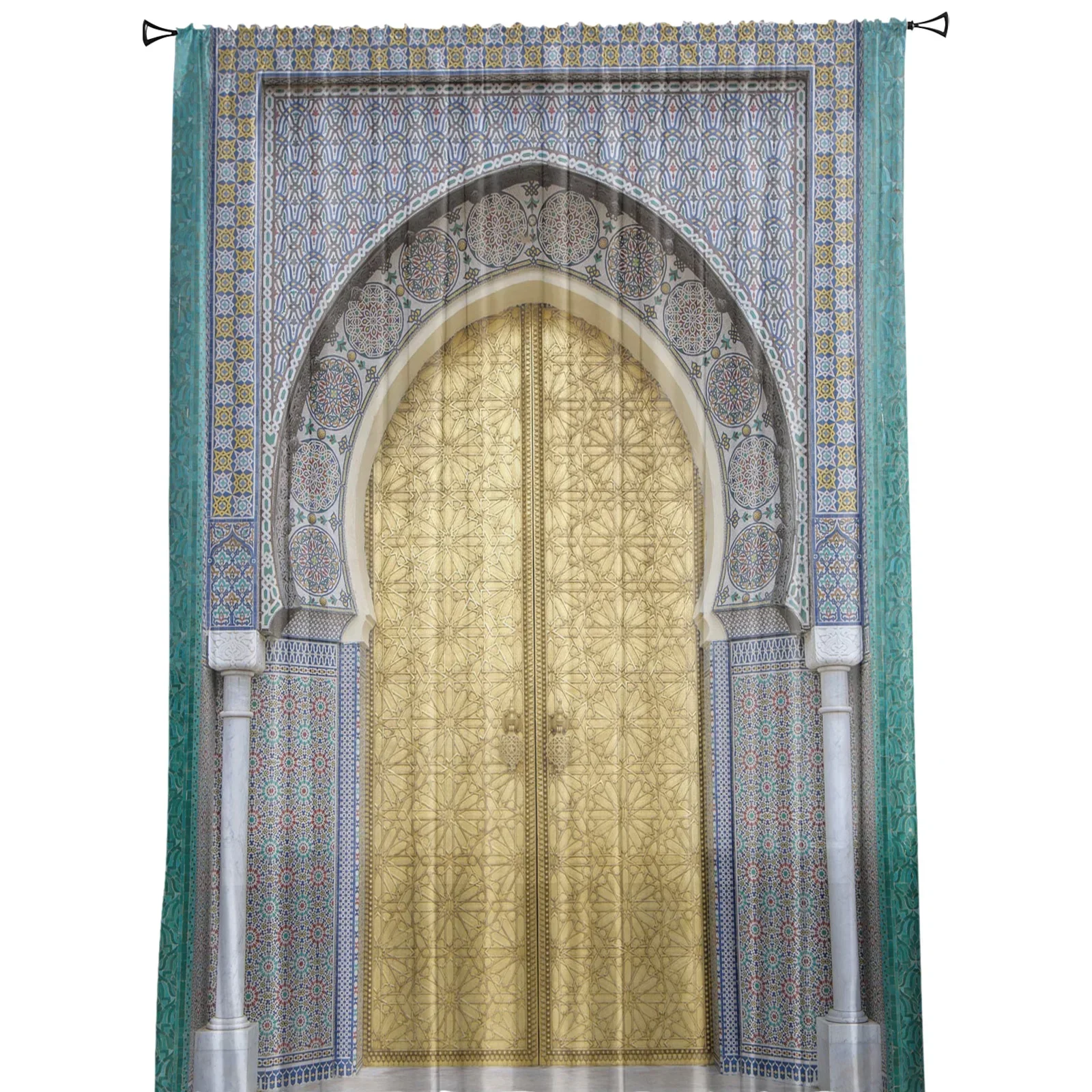 Moroccan Door Tulle Curtains for Living Room Printed Sheer Voile Curtain for Bedroom Window Screening Drapes Blinds Home Decor