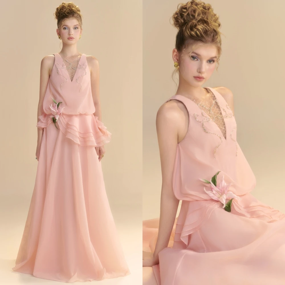 Customized A-Line V-Neck Elegant Formal Evening Dress and Fashion High Quality Prom Gowns Temperament Bespoke Occasion Dress