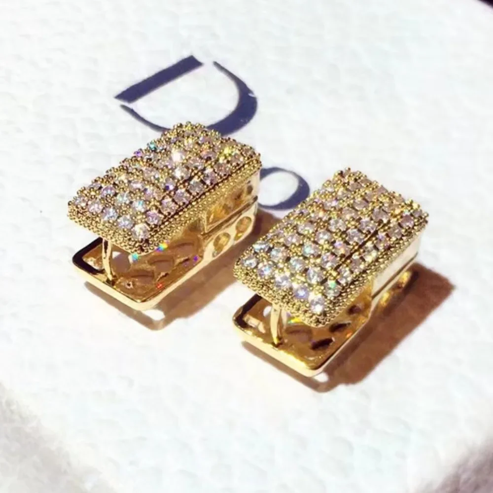 

Fashion Shiny Earring Square White Cubic zirconia Earring Designer Jewelry Metal Cool Style Jewelry Cute Girl Christmas Gift