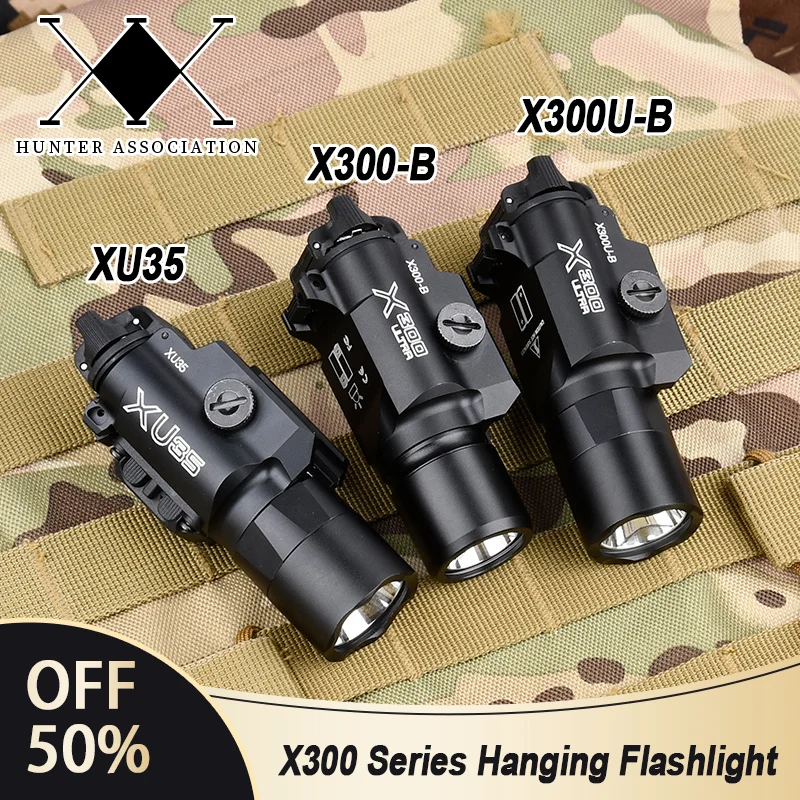 WADSN Tactic X300 X300U Metal Hanging Pistol Flashlight Strobe LED Fit 20mm Rail Airsoft X300-B X300U-B XU35 Hunting Gun Light