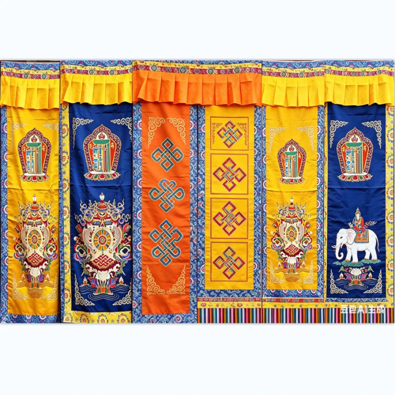 Tibetan style Door Curtain Hand Embroidered Eight Auspicious Symbols Household Decoration temple worship study rooms meditation