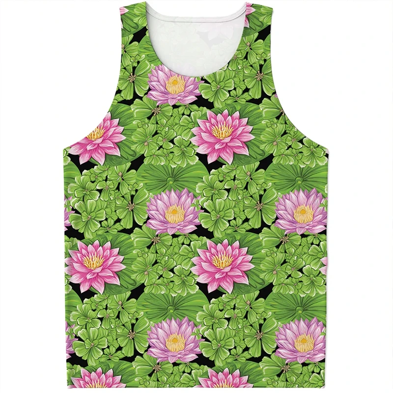 

2024 Newest Lotus 3D Print Tank Tops Mens Summer Vest Daily Harajuku Sleeveless Shirts Hip Hop Streetwear Oversized Vest Tees