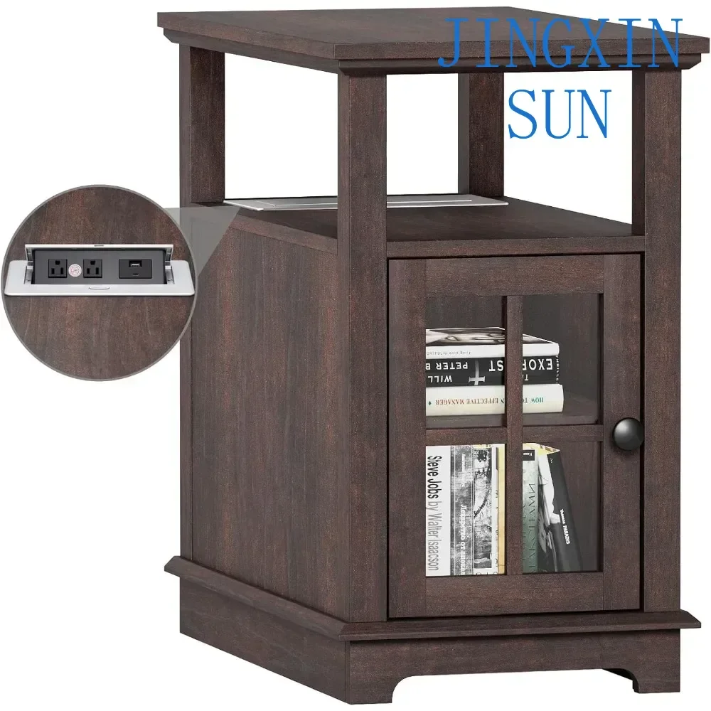 Type-C & USB Port & Power Outlets, Adjustable Shelf, Narrow Side Table With Storage