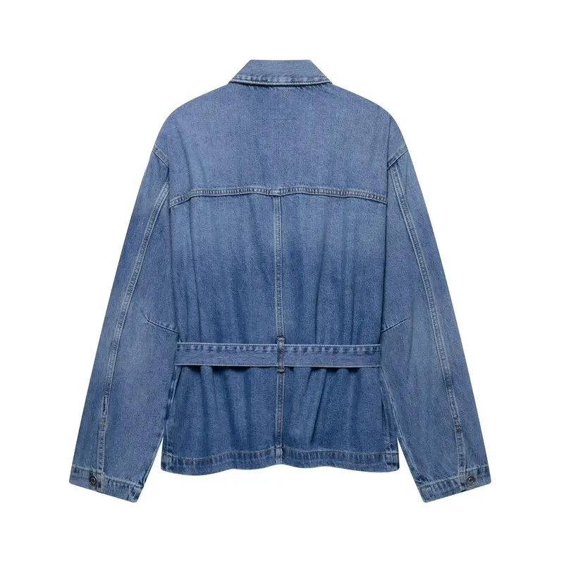 Spring 2025 Women's Faion Commute Versatile Denim Jaet Coat with Belt Matching All Sles Loose Fit Regular Length
