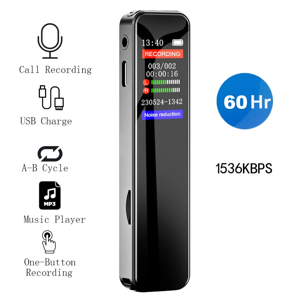 Digital Voice Recorder Professional Dictaphone Noise Reduction Voice Activated Audio Recording WAV MP3 Player Long Time Record