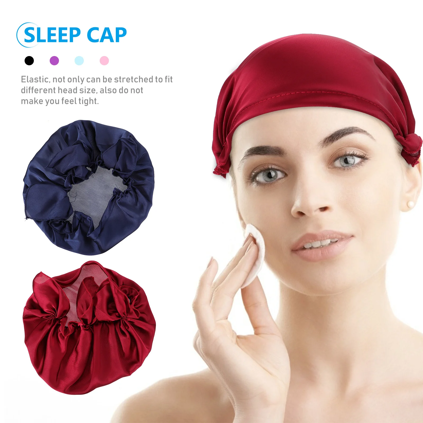 

2 Pcs Women Sleep Cap Satin Bonnet Eyelash Hair Cover Hat Night Silk Sleeping Miss
