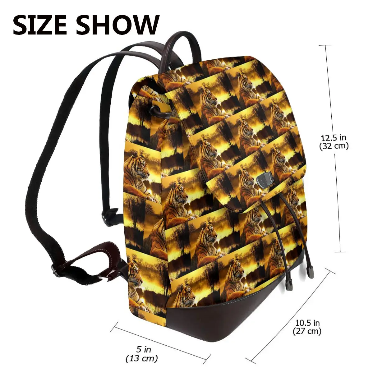 Tiger And Sunset Bookbag School Student Bags Hiking Travel Daypack for Women Fashion Derma Backpack