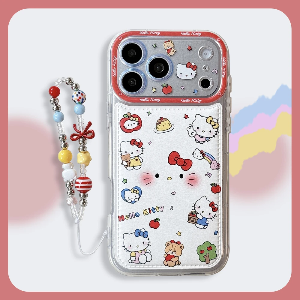 Cute Cartoon Sanrio Hello Kitty Bow Phone Case For iPhone 17 16 15 14 13 Pro Max Cases Shockproof Soft TPU Cover With Lanyard view 4