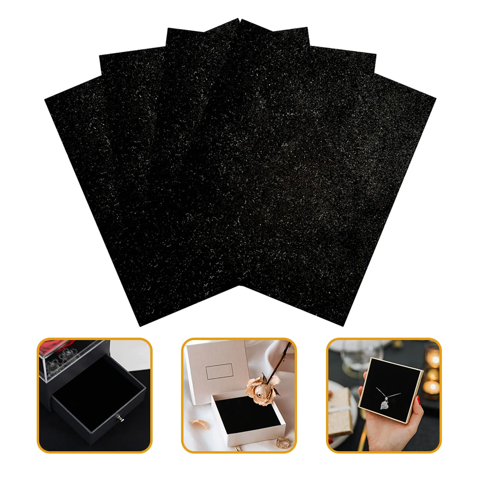 4Pcs Self Adhesive Jewelry Box Liner Sheets Black Felt Fabric Strip Stickers for Gift Box Craft Storage Protection