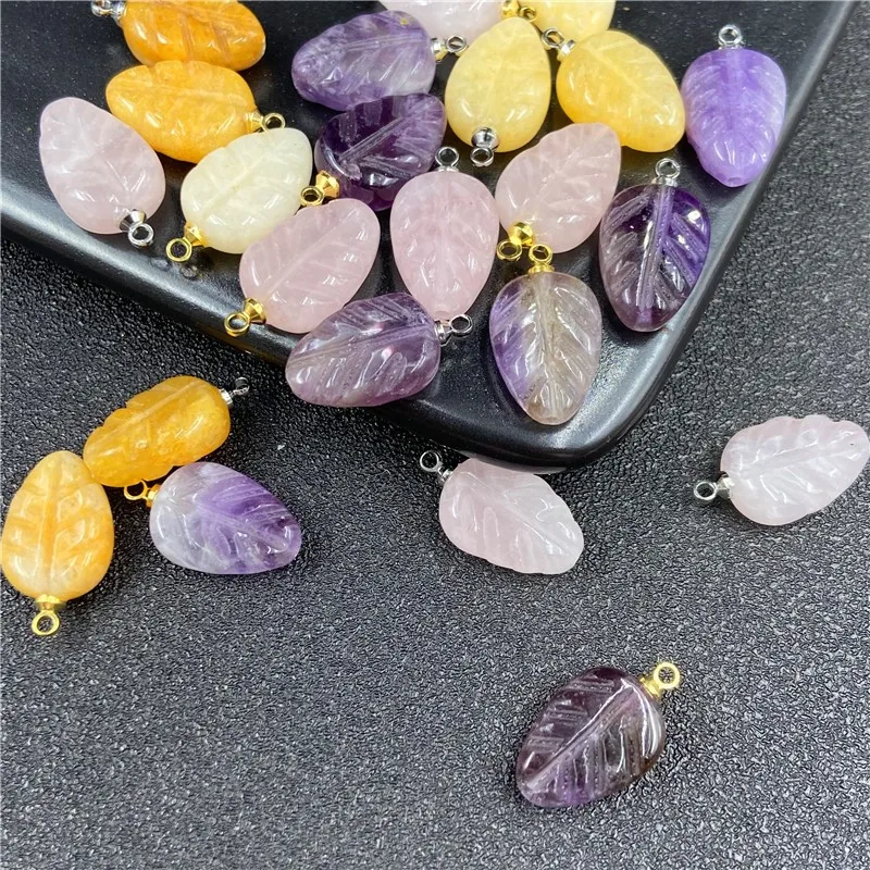 Natural GemStone Crystal bead Opal Charm leaves Pendants Amulet slice Energy Stone Mineral Citrine Tourmaline Fluorite Malachite