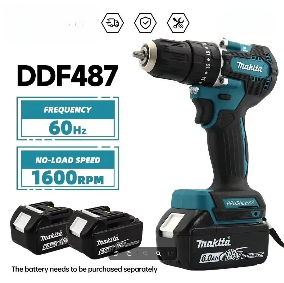 Makita DDF487 18V Screw Knife Brushless Electric Drill Decoration Team Makita 18V Battery Power Tools