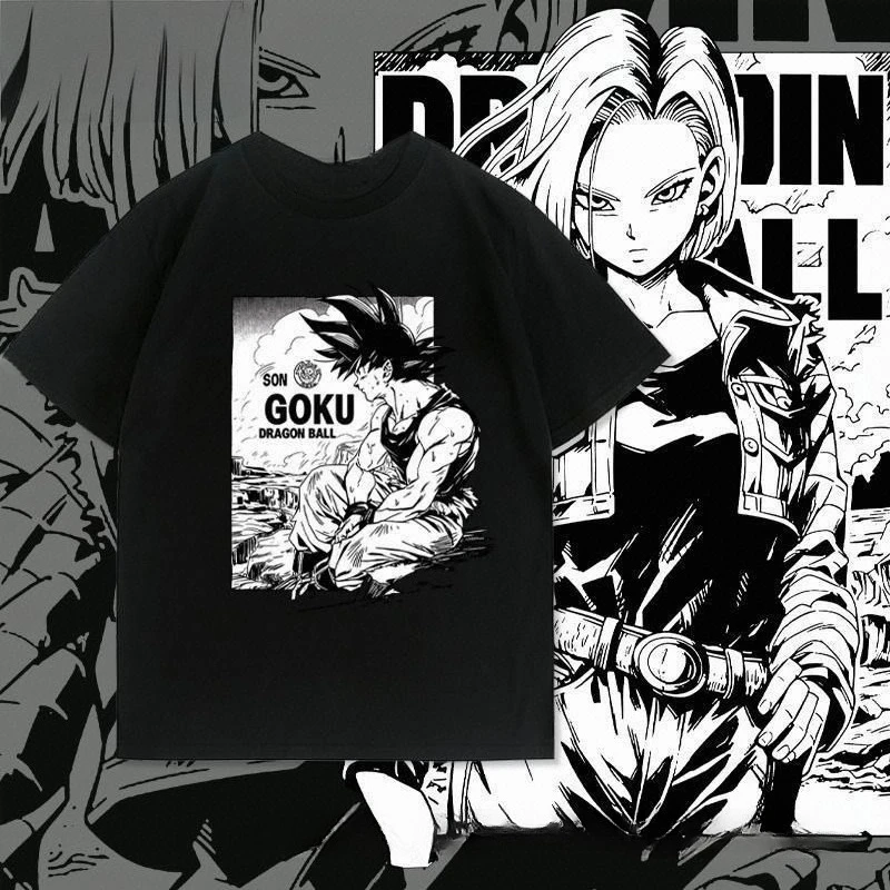 

Genuine Bandai Dragon Ball Sun Wukong Animation Trend Brand Saiyan Cotton Retro Short Sleeve T-Shirt American Men's Top