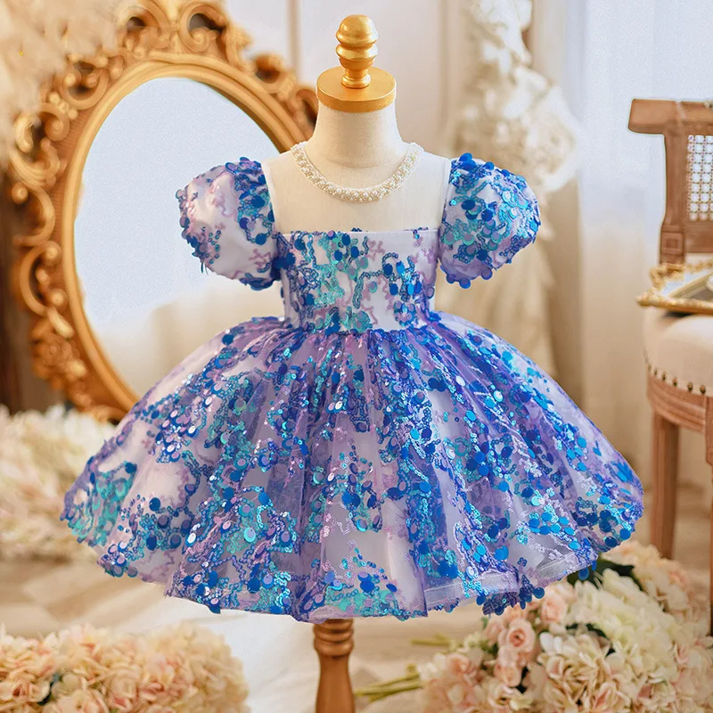 

Girls Dress Host Short sleeves Princess Dress Birthday Party Children Clothes beautiful Ball Gown Bow Sweet Evening Dresses