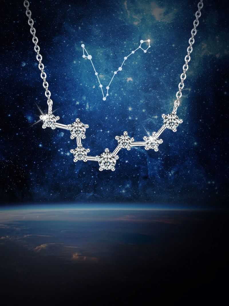 

D Color VVS1 Certified Moissanite Big Dipper Pendant Necklaces S925 Sterling Silver Women's Jewelry Chains for Wedding