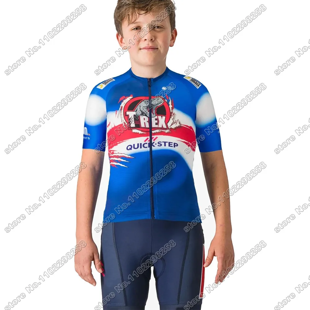 Kids Soudal Quick Step 2024 Cycling Jersey World Champion Set Boys Girls Cycling Clothing Children Bike Suit MTB Ropa Maillot