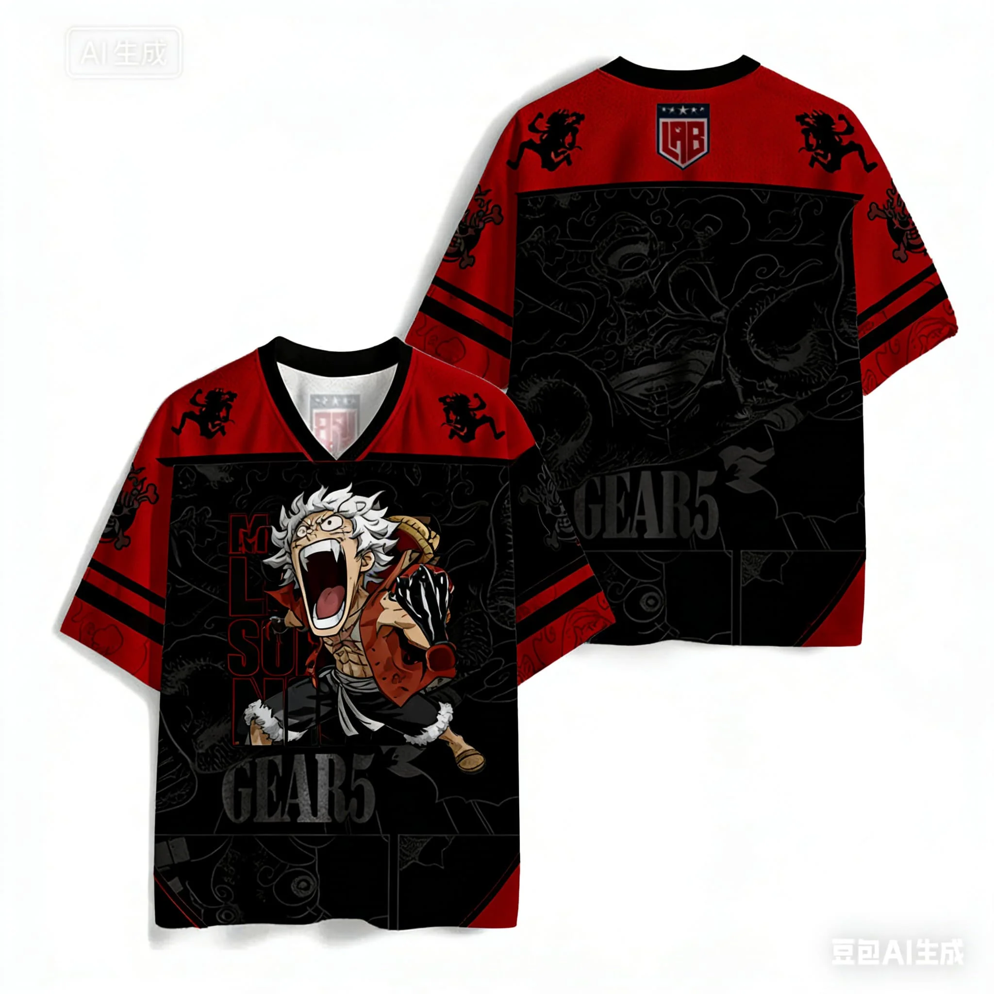 One Piece Strohhut-Piraten Oversized V-Neck Jersey 3D Schnelltrocknendes T-Shirt für Männer, Frauen, Kinder, Anime-Fan-Tee, Sommer-Streetwear – Detail 3