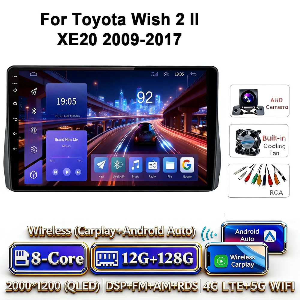 Android 17 Carplay Android Auto 4G WIFI autoradio voor Toyota Wish 2 XE20 2009-2017 GPS DSP BT touchscreen multimediasysteem