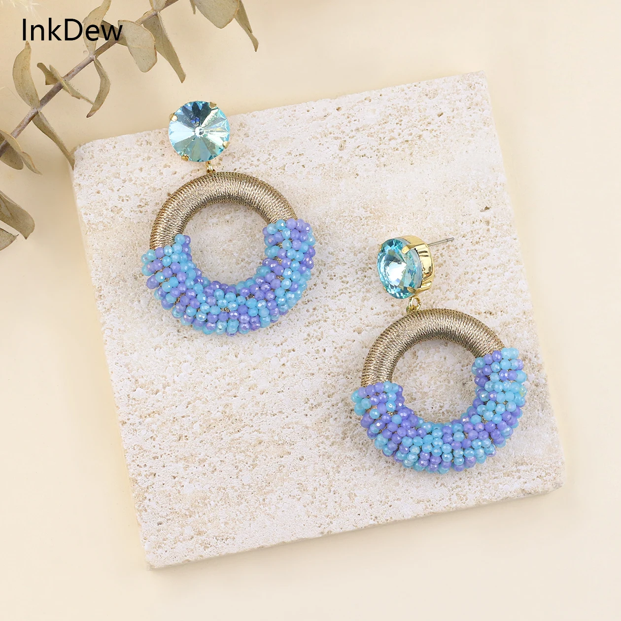 INKDEW Half String Half Beads Drop Earrings Crystal Stud Handmade Earrings For Women Jewelry Big Long Earrings Jewelry EA150