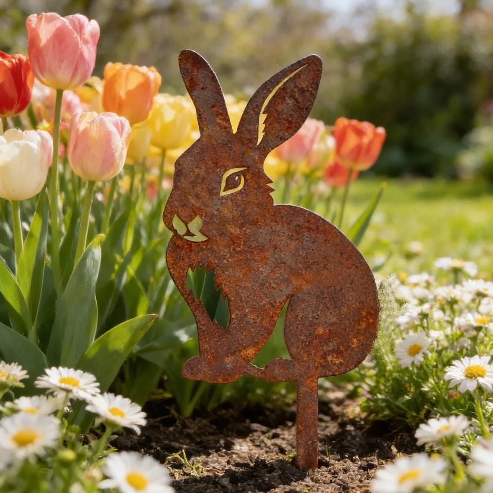 Easter Bunny Metal Art Decor Garden Flower pots Lawn Rabbit Iron Home Outdoor Animal Theme Sculpture Decor Sign